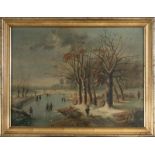 "Winterliches Eisvergnügen", wohl Deutsch um 1820/30. ca. 30 x 42 cm, unsigniert. In dezenter