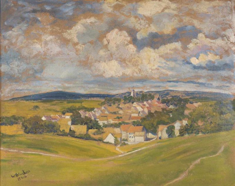 "Dorfansicht". Gemälde, Öl auf Malkarton, ca. 40 x 50 cm, signiert & datiert "W. STUCKEN 1940". - Image 2 of 9