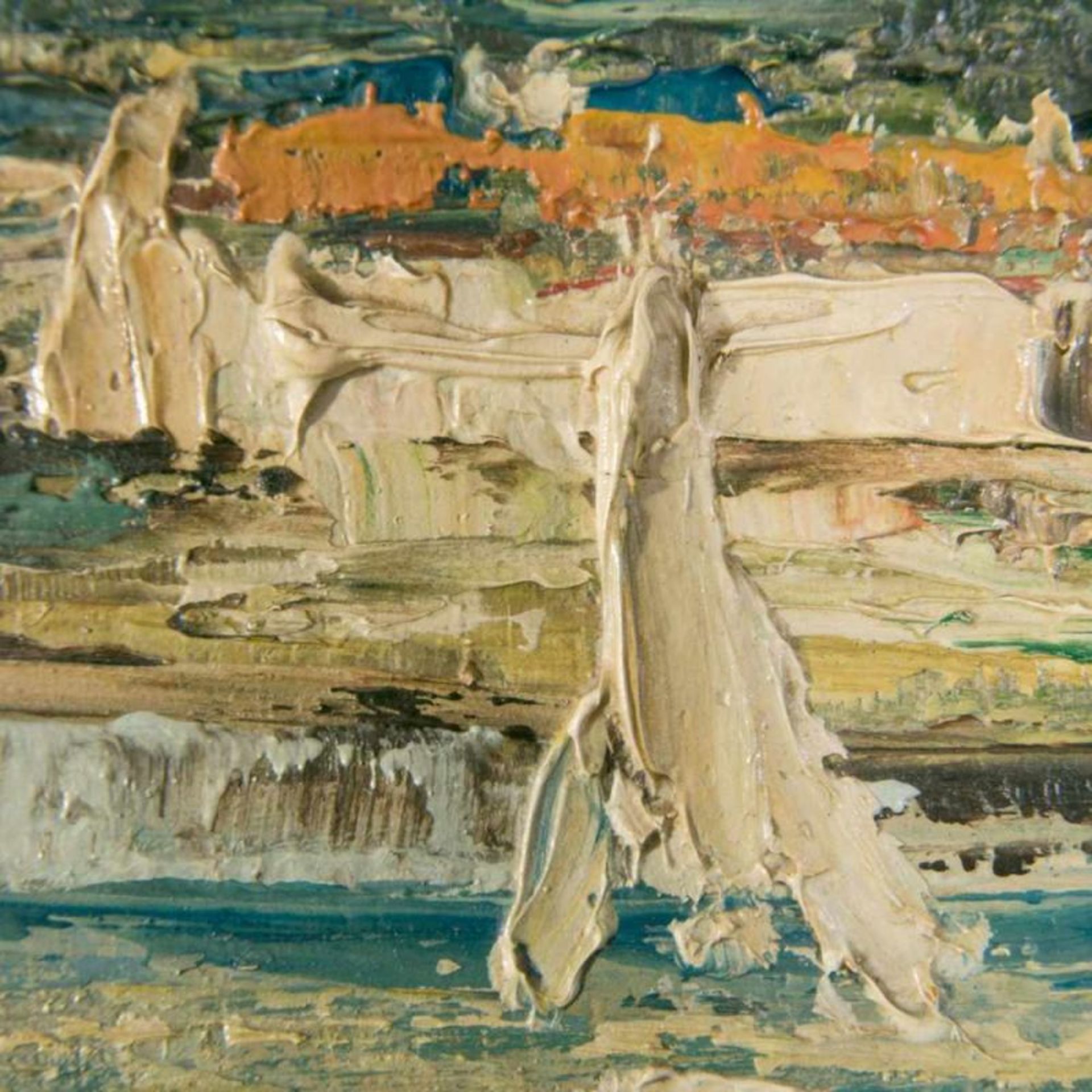 "Hafenszenerie". Gemälde, Öl auf Sperrholzplatte, ca. 39 x 52 cm, verso signiert "Norbert Gerd - Image 3 of 8