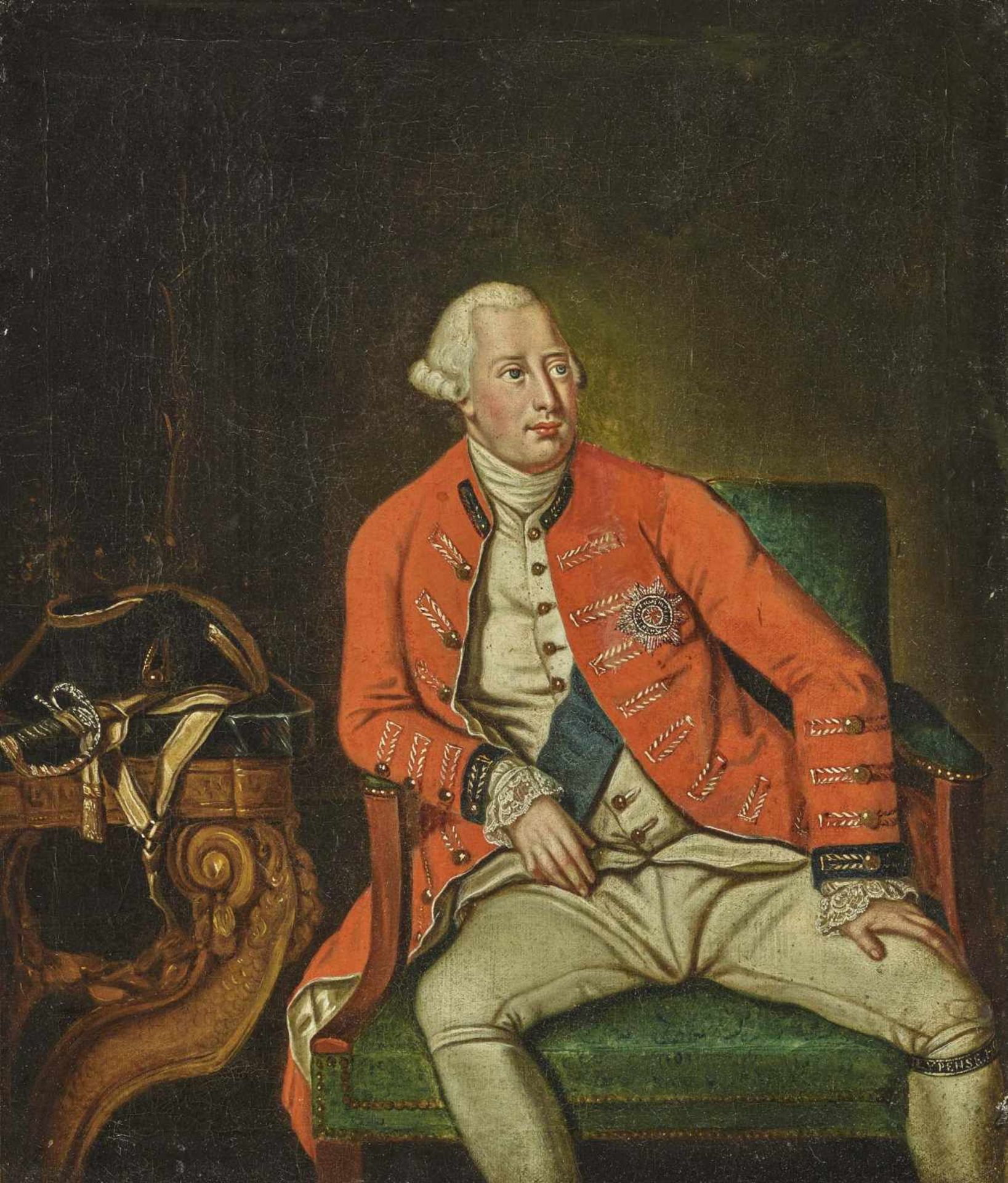 ENGLAND Ende 18. Jh. Porträt George III ÖL auf Lwd. 48 x 40 cm. Doubliert. Rest. Rahmen.