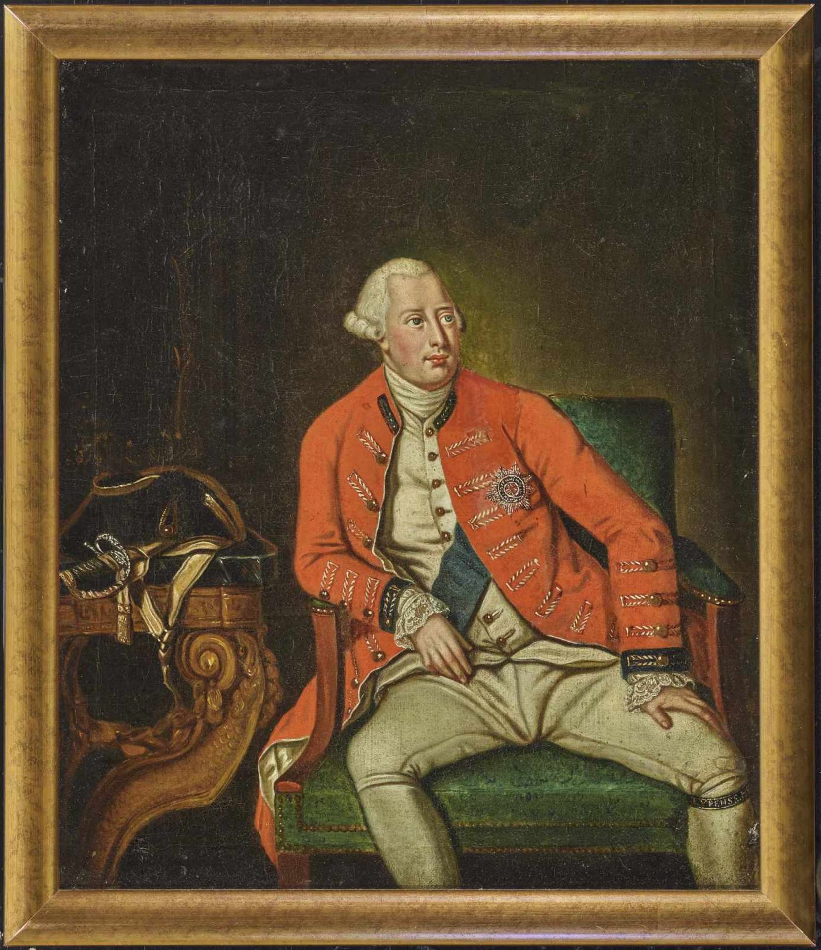 ENGLAND Ende 18. Jh. Porträt George III ÖL auf Lwd. 48 x 40 cm. Doubliert. Rest. Rahmen. - Bild 2 aus 2