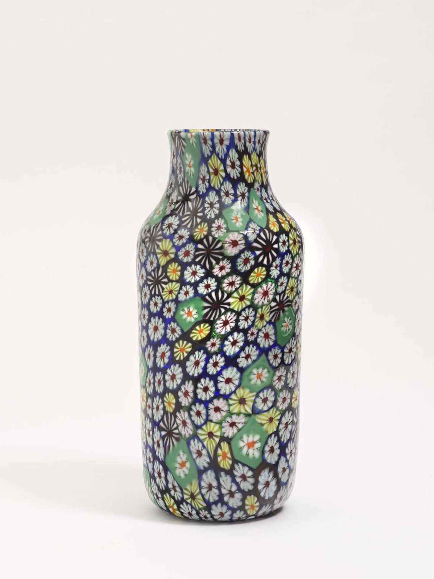 VASE "MURRINE MILLEFIORI" Fratelli Toso, Ermanno Toso, 1959/60 Farbloses Glas. Zylindrische Wandung,