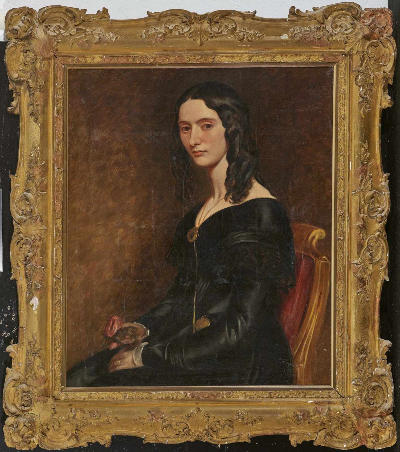ENGLAND um 1840 Dame in schwarzem Kleid Halbfigur nach links sitzend. Öl auf Lwd. 91 x 71 cm. - Bild 2 aus 2