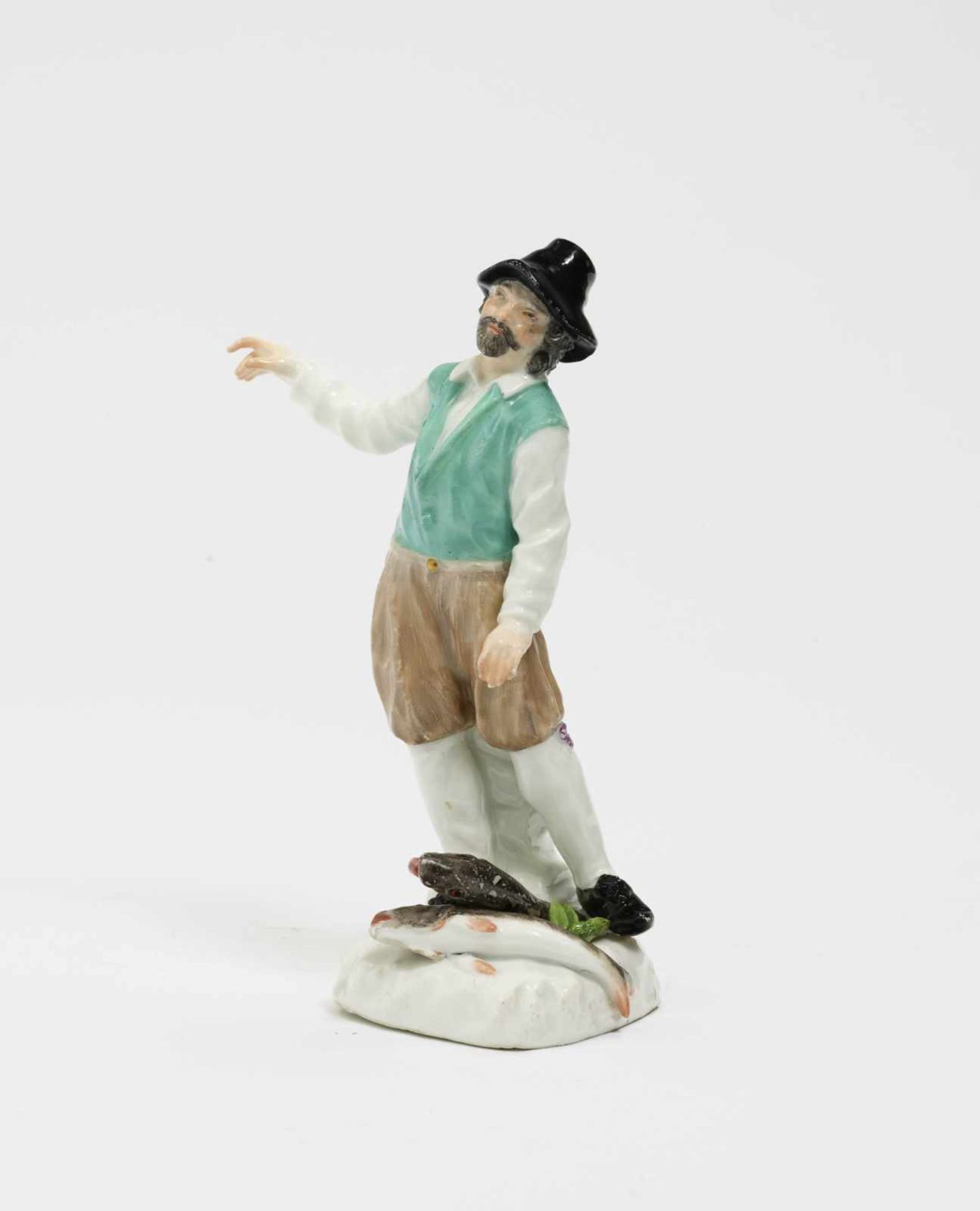 HOLLÄNDISCHER FISCHER Meissen, Mitte 18. Jh., Modell von Peter Reinicke Porzellan. Farbstaffage. Auf