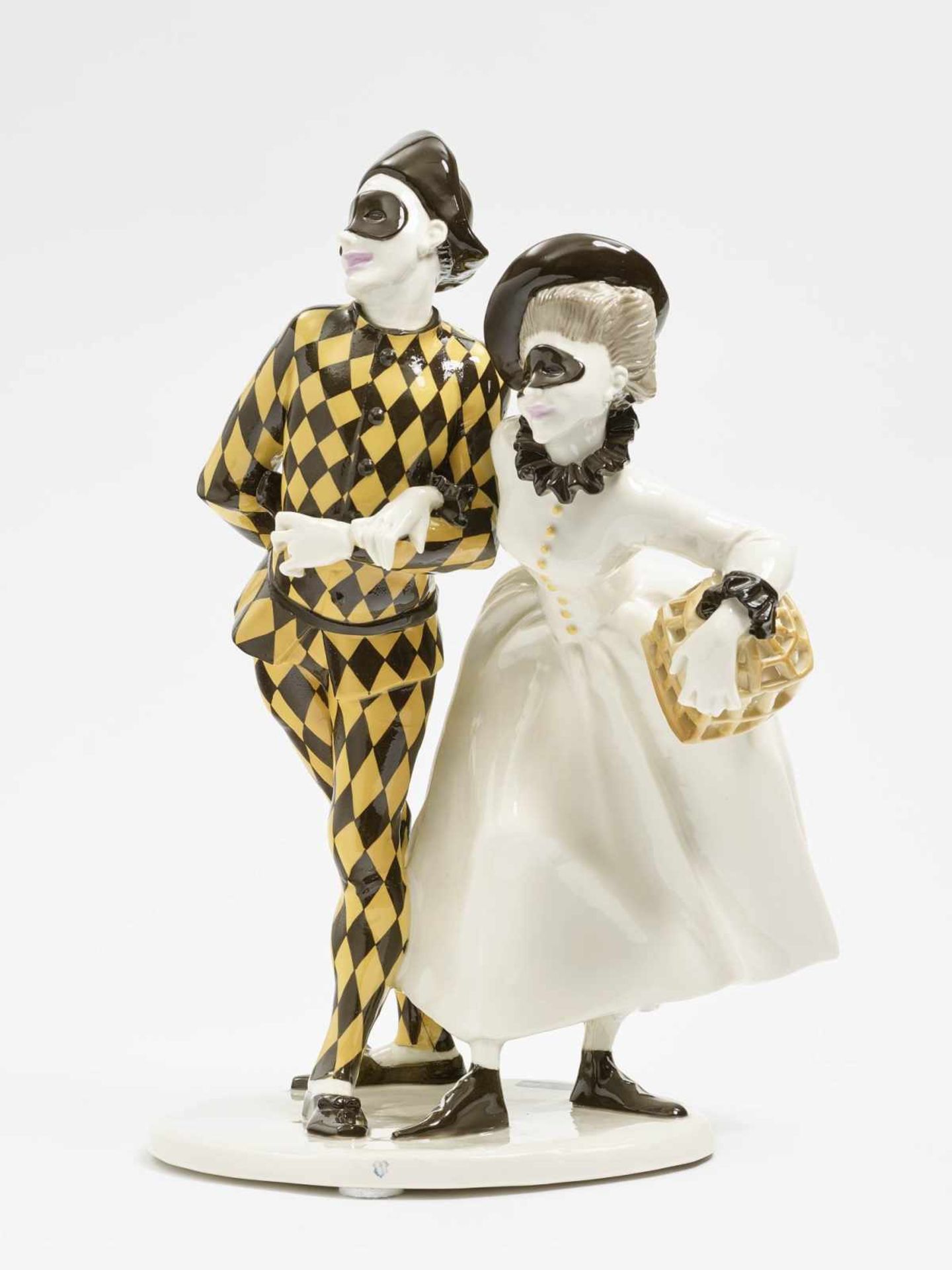 "PIERROT UND PIERRETTE" Nymphenburg, Entwurf Josef Wackerle, 1910, Ausführung ab 1975 Porzellan. - Bild 2 aus 2