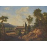 DEUTSCH 1. Hälfte 19. Jh. Italienische Landschaft mit Kloster Öl auf Lwd. 104 x 136 cm. Doubliert.