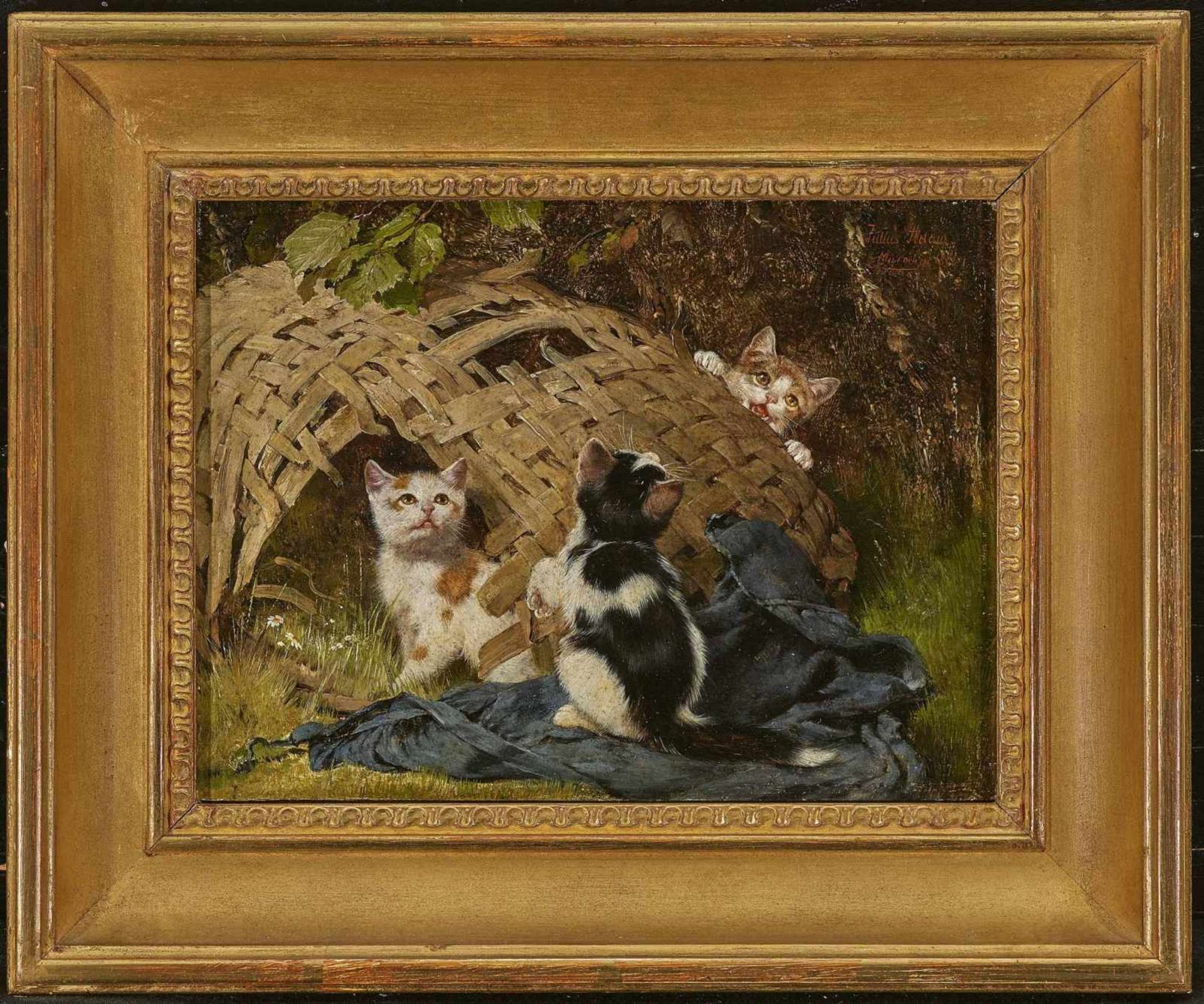 ADAM D. J., JULIUS 1852 München - 1913 ebenda Drei Kätzchen, an einem Weidenkorb spielend R. o. - Bild 2 aus 2