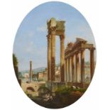 ITALIEN 19. Jh Forum Romanum Zwei Gemälde. Tempel des Vespanianus und Titus, rechts Tempel des