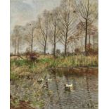 LINS, ADOLF 1856 Kassel - 1927 Düsseldorf Enten im Teich R. u. signiert. Öl auf Lwd. 74,5 x 60 cm.