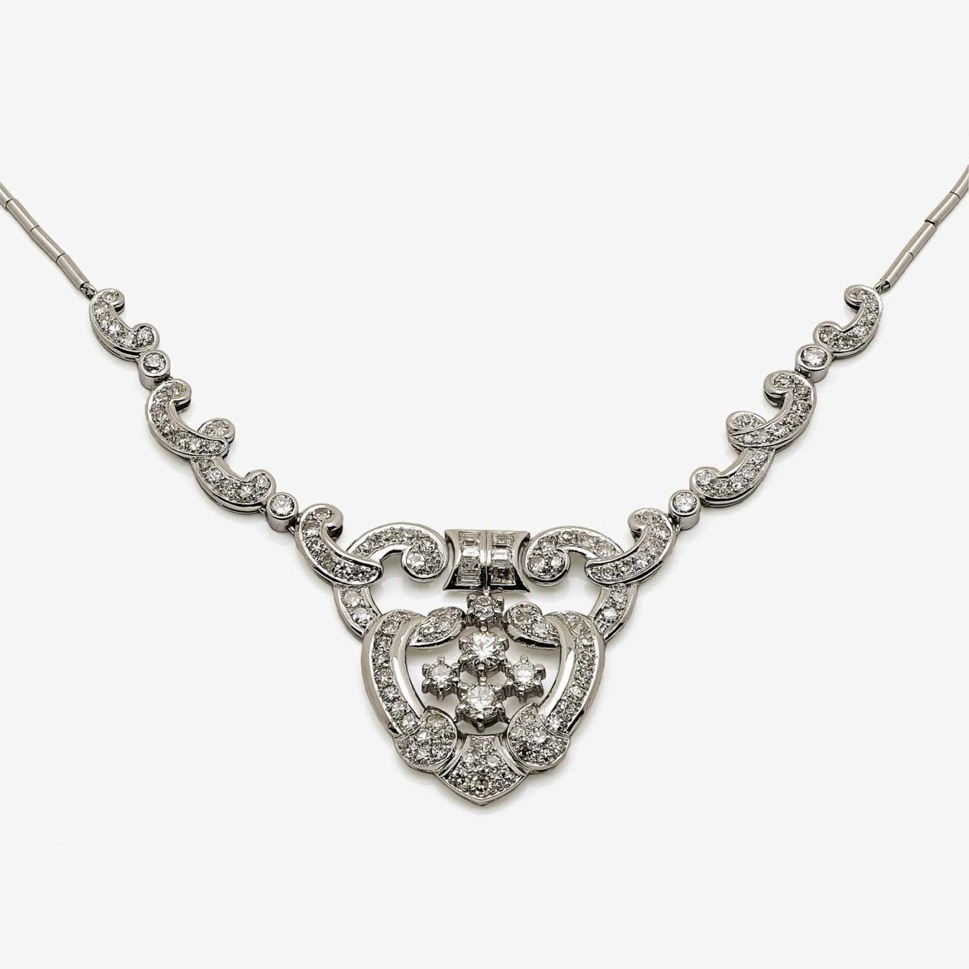 COLLIER MIT DIAMANTEN Deutschland, um 1930 Weißgold 585/-, getestet. 4 Brillanten, zus. ca. 1 ct.;