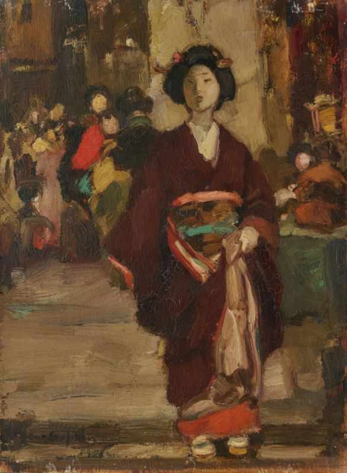 Looschen, Hans 1859 Berlin - 1923 ebenda Japanerinnen in traditioneller Gewandung auf dem Markt. - Bild 2 aus 2