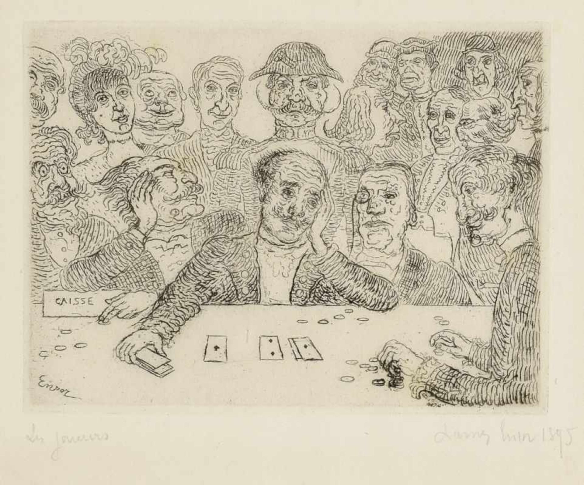 Ensor, James 1860 Ostende - 1949 ebenda Les joueurs. 1895 Kaltnadelradierung auf Similijapan 12 x