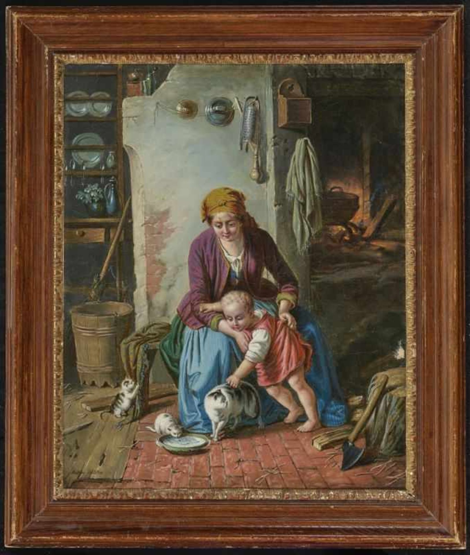 MÜLLER, ANTON 1853 Wien - 1897 ebenda Mutter mit Kind beim Füttern der Katzen L. u. signiert oder - Bild 2 aus 2