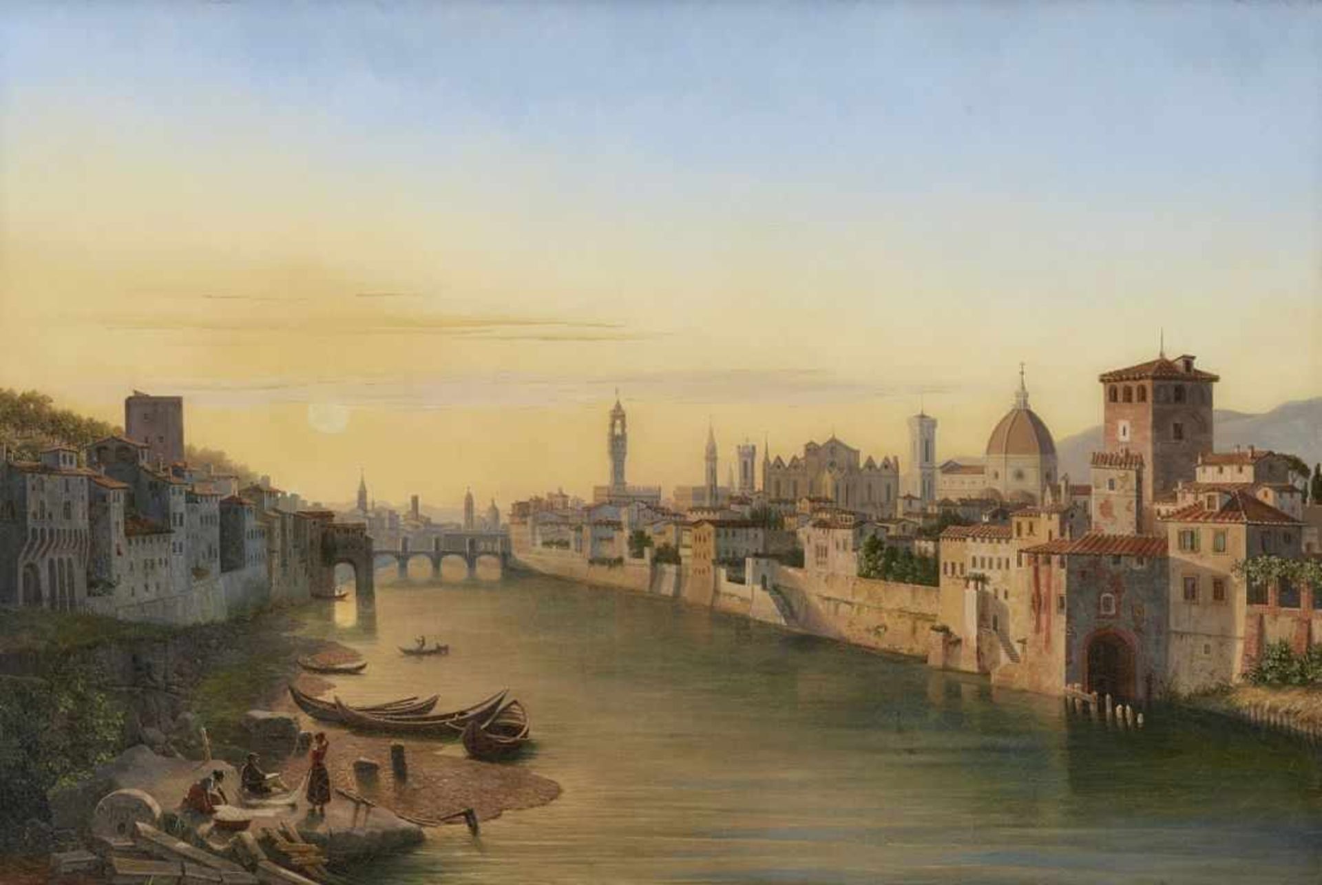 PERROT, ANTOINE MARIE 1787 Paris - 1865 Florenz - Blick über den Arno L. u. signiert und 1837
