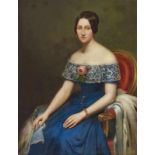 ITALIEN O. ÖSTERREICH um 1840 Bildnis einer adeligen Dame im blauen Kleid Öl auf Lwd. 117 x 89 cm.