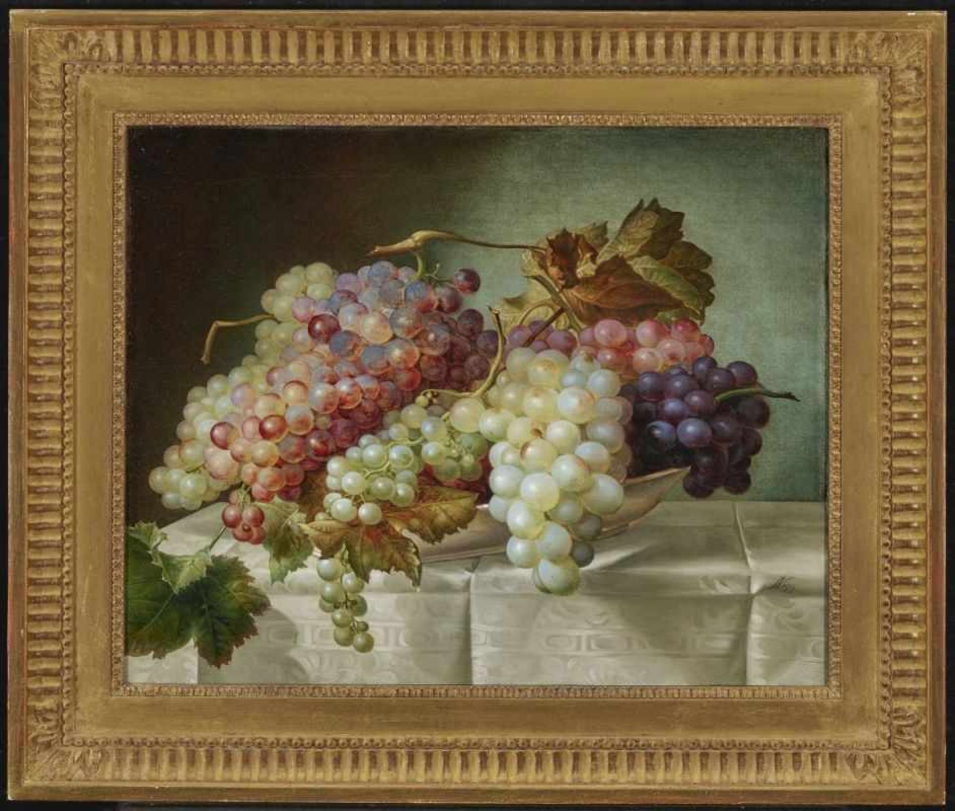 NIGG, JOSEPH 1782 Wien - 1863 ebenda Stillleben mit Weintrauben auf einem Porzellanteller R. u. - Bild 2 aus 2