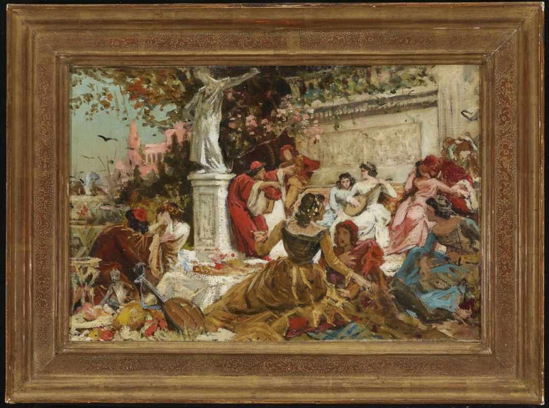 MAKART, HANS 1840 Salzburg - 1884 Wien Fest im Park Vornehme Damen und Herren der Renaissance-Zeit - Image 2 of 2