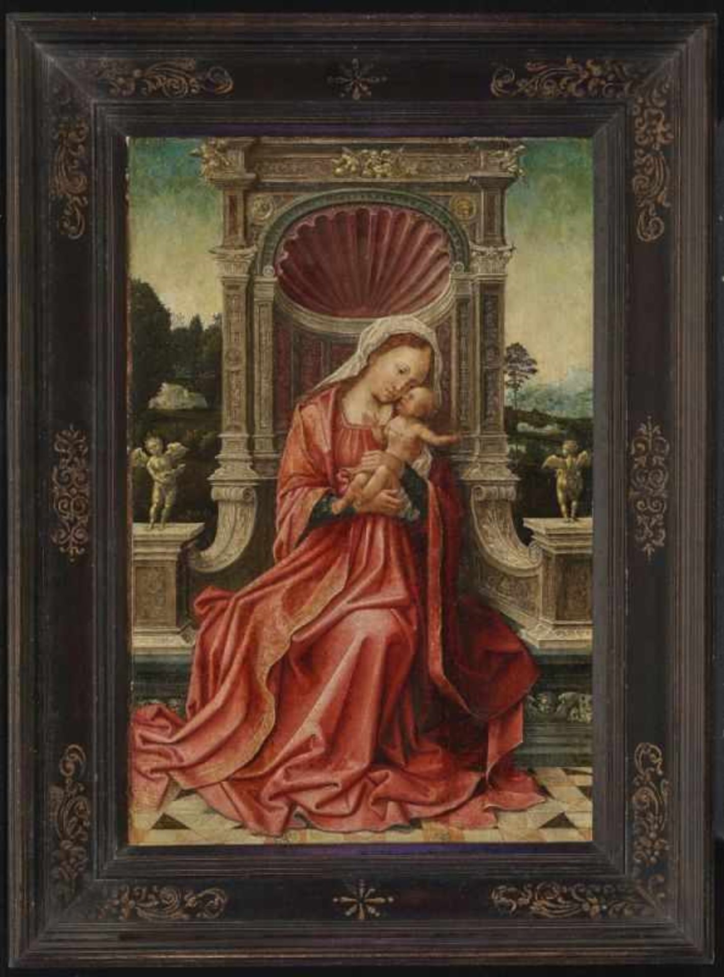 ORLEY, BERNARD VAN 1491 o. 1492 Brüssel - 1542 ebenda, Umkreis Maria mit dem Kind Auf aufwändig - Bild 2 aus 2