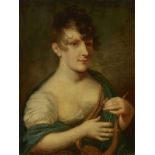 DEUTSCH ODER NIEDERLÄNDISCH Anfang 19. Jh. Bildnis einer jungen Frau mit Lyra Öl auf Lwd. 58 x 43,