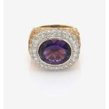 FANCY AMETHYST-CITRIN-BRILLANTENRING Italien, 2000er Jahre Gelbgold 18K (750/-) und Platin 950/-,