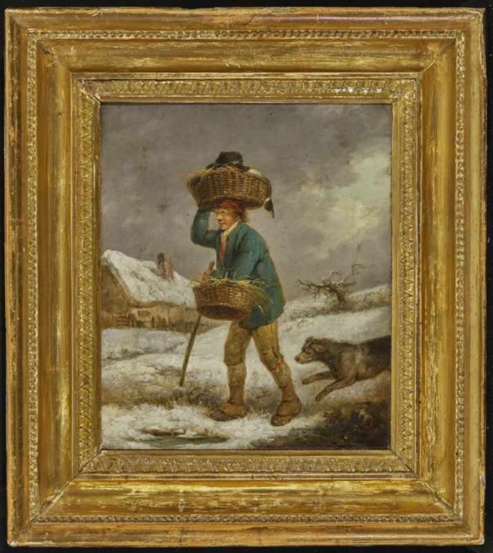 MONOGRAMMIST GM 19. Jh. Bauer mit Hund in Winterlandschaft R. u. monogrammiert "G.M[S?]". Öl auf - Bild 2 aus 2