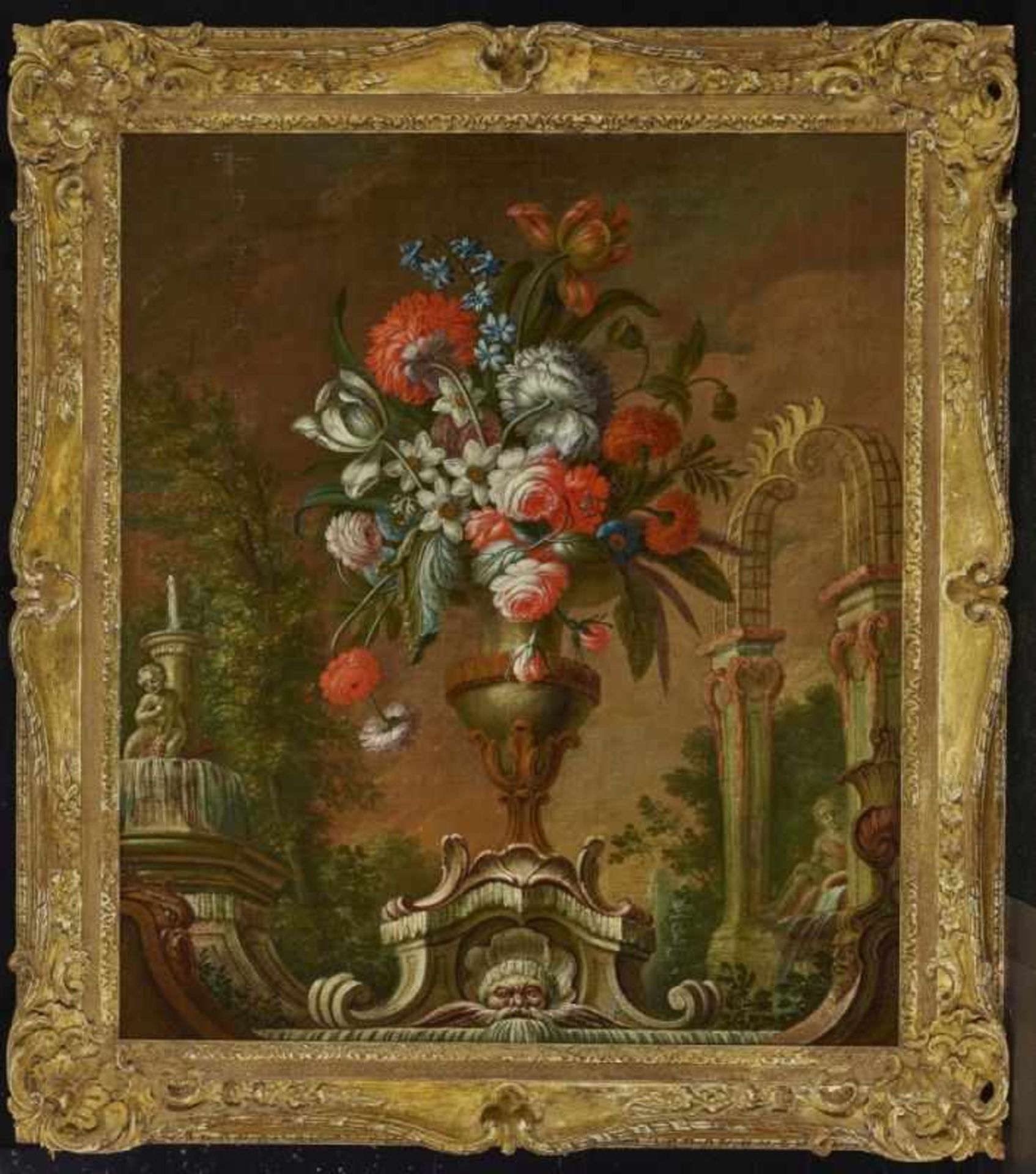 FRANKREICH 18. Jh. Blumenvase in Parklandschaft Die Vase einen Brunnen bekrönend, flankiert von - Bild 2 aus 2