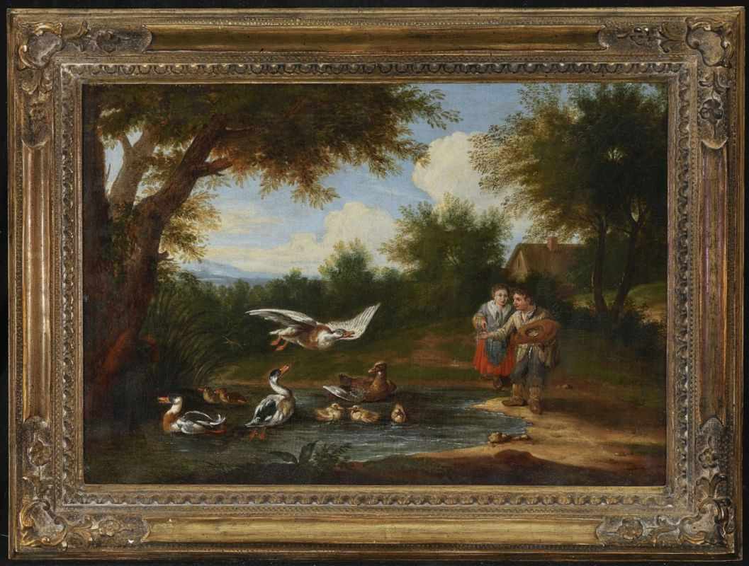 HOREMANS D. J., JAN JOSEF, Umkreis Kinder beim Entenfüttern Öl auf Lwd. 42,5 x 60,5 cm. Doubliert. - Image 2 of 2