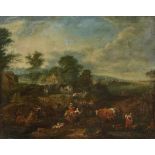 BREDAEL, JAN PEETER VAN 1654 Antwerpen - 1745 ebenda, Umkreis Flusslandschaft mit einem Dorf entlang