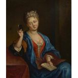 DEUTSCH um 1720 Bildnis einer Dame beim Betrachten einer Miniatur Dreiviertelfigur, nach rechts