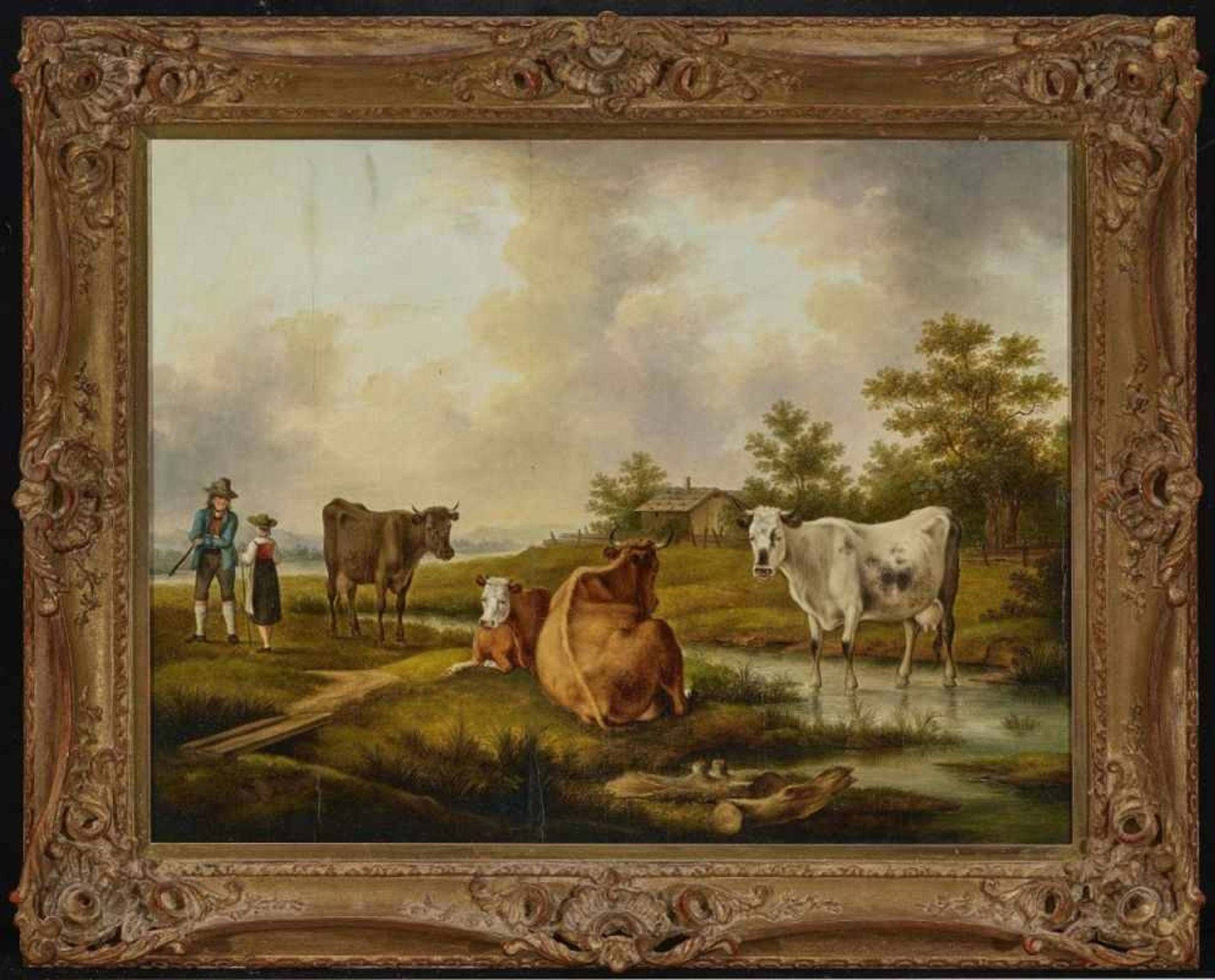 ROHRICH, FRANZ WOLFGANG 1787 - 1834 Nürnberg Hirtenpaar mit Kühen R. u. signiert. Öl auf Holz. 44 - Bild 2 aus 2