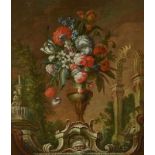 FRANKREICH 18. Jh. Blumenvase in Parklandschaft Die Vase einen Brunnen bekrönend, flankiert von