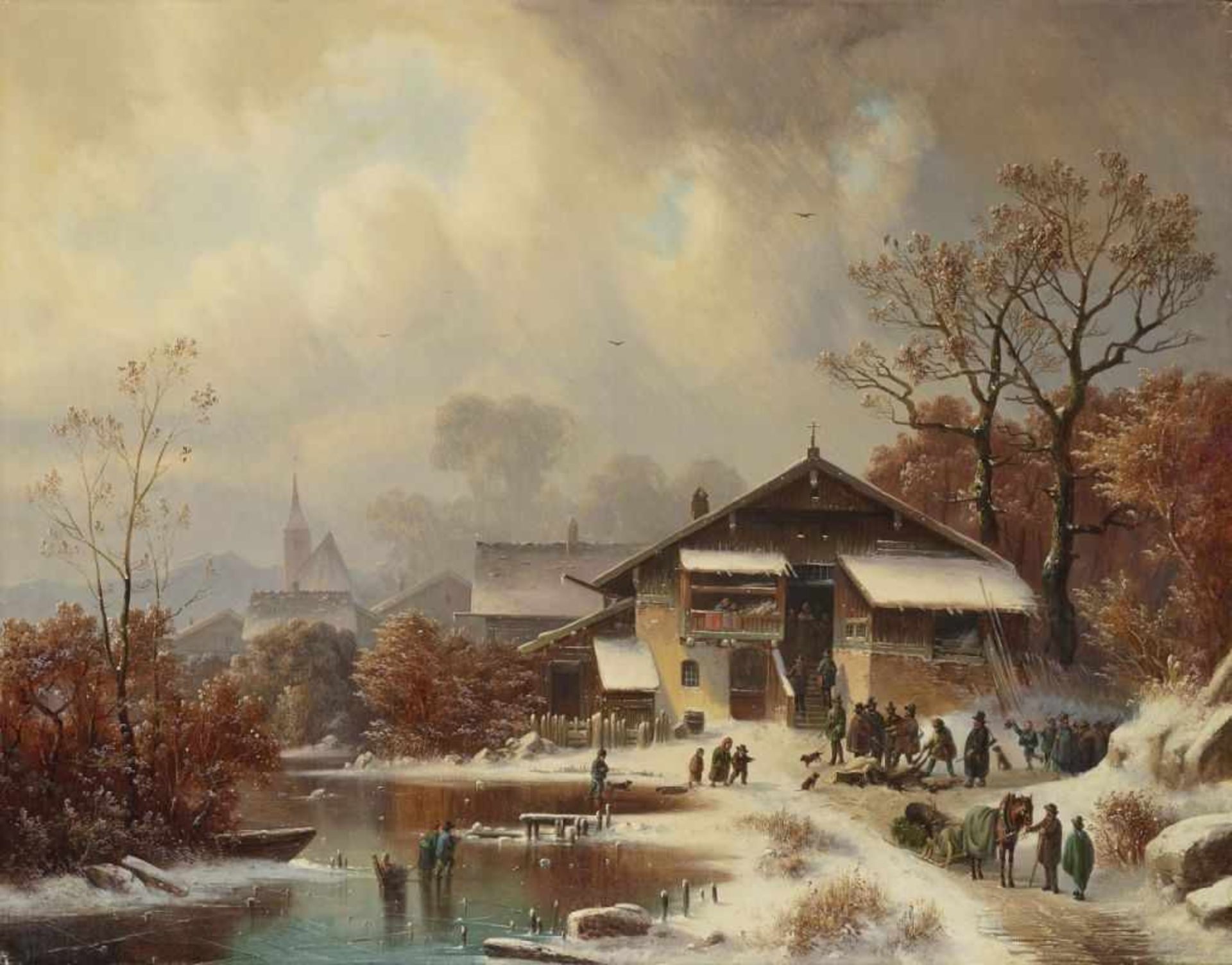 DOLL, ANTON 1826 München - 1887 ebenda Winterlandschaft mit Rückkehr der Jäger L. u. signiert und