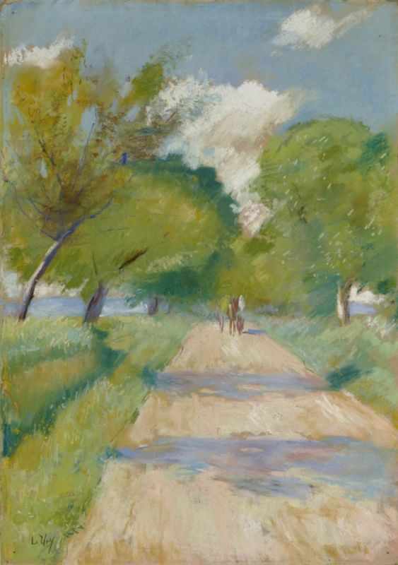 Ury, Lesser 1861 Birnbaum/Posen - 1931 Berlin Landweg mit Karren längs des Rheins. 1924 Farbige