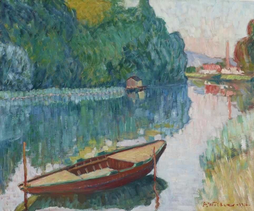 Wilder, André 1871 Paris - 1965 ebenda Idyll am Fluss. 1916 Öl auf Leinwand 54 x 65 cm Rechts