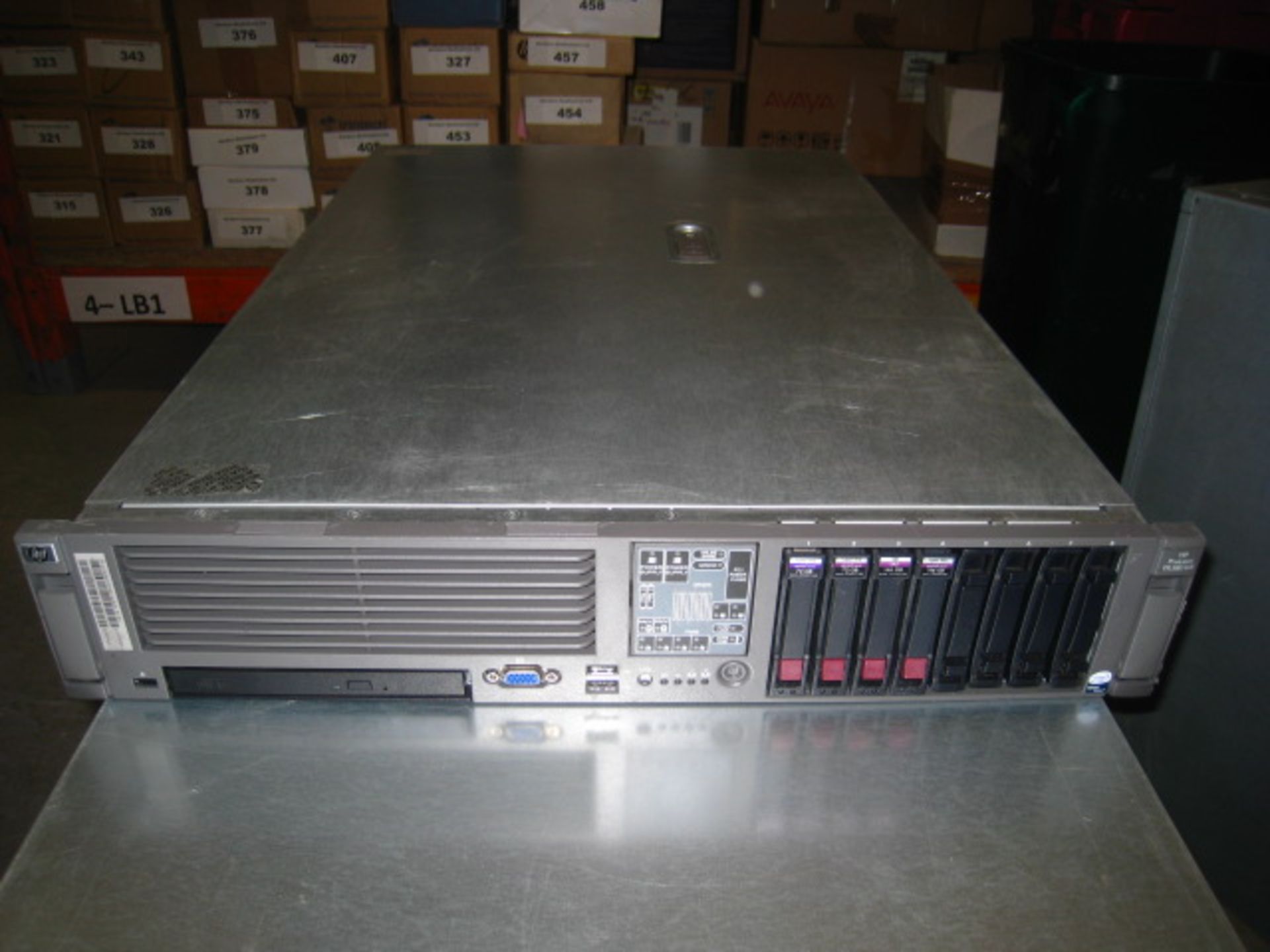 HP PROLIANT DL380 G5 2U RACKMOUNT FILE SERVER. 2 X QUAD CORE 2.0GHZ PROCESSORS, 9GB RAM, 2 X