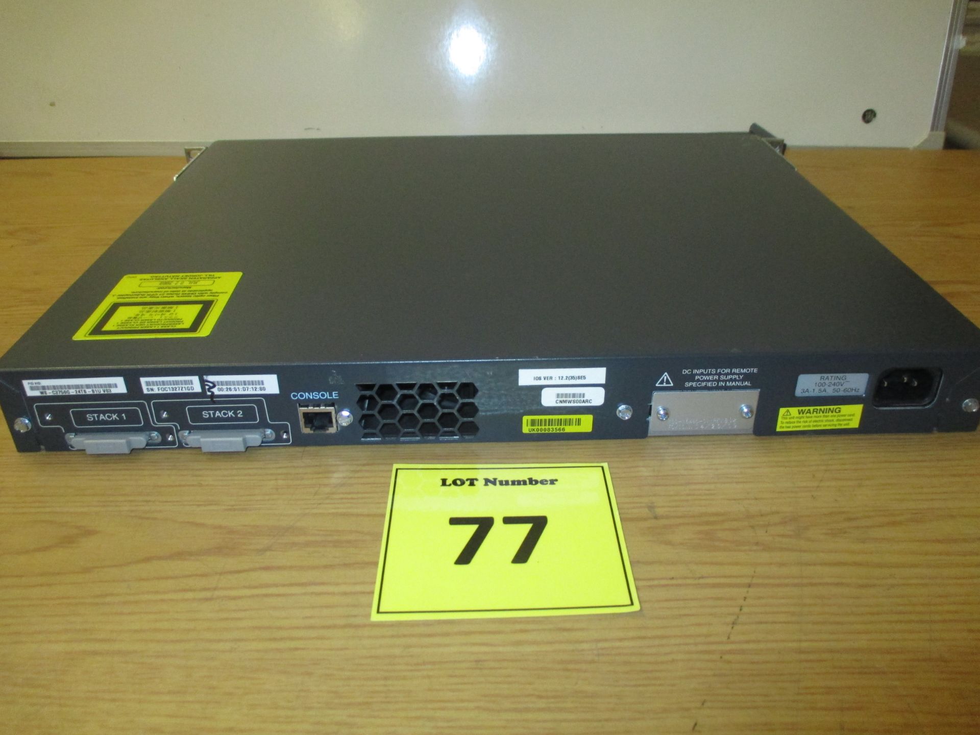 CISCO CATALYST 3750 G-SERIES 24 PORT NETWORK SWITCH. MODEL WS-C3570G-24TS-S1U V03 - Image 2 of 2