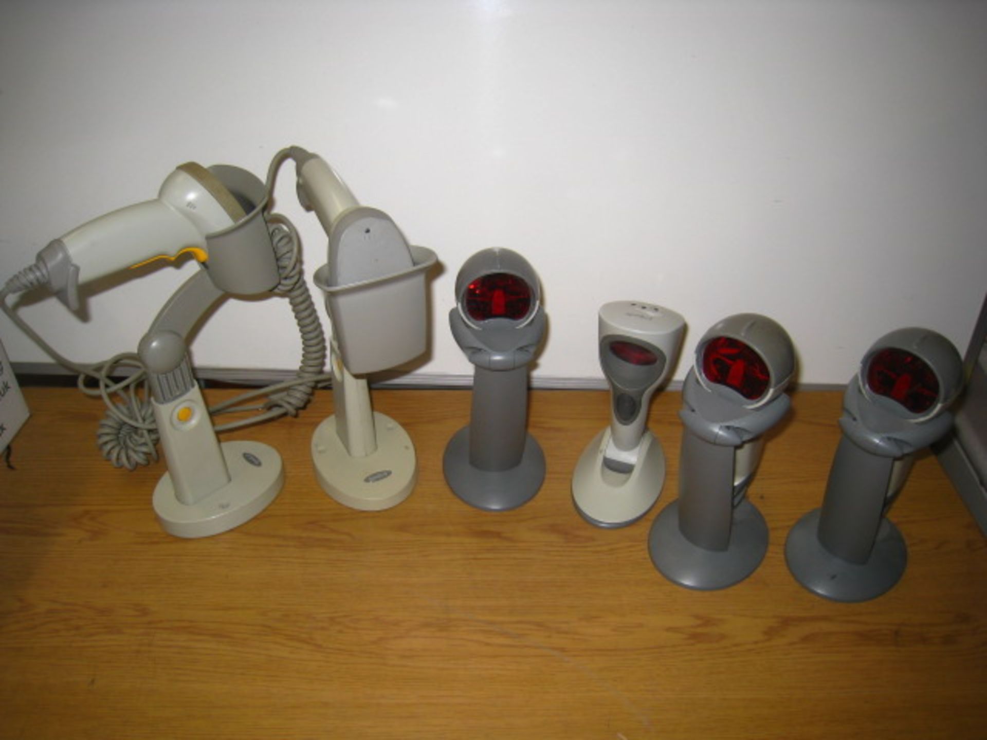6 ASSORTED SYMBOL BARCODE SCANNERS WITH STANDS