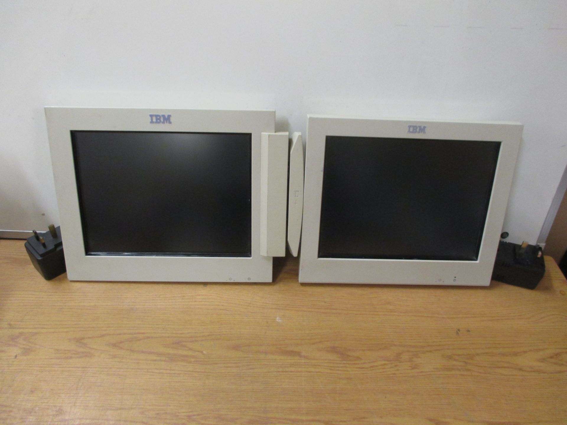 POINT OF SALE EQUIPMENT. 2 X IBM 12" TOUCH SCREENS TYPE 4820. WITH PSU'S