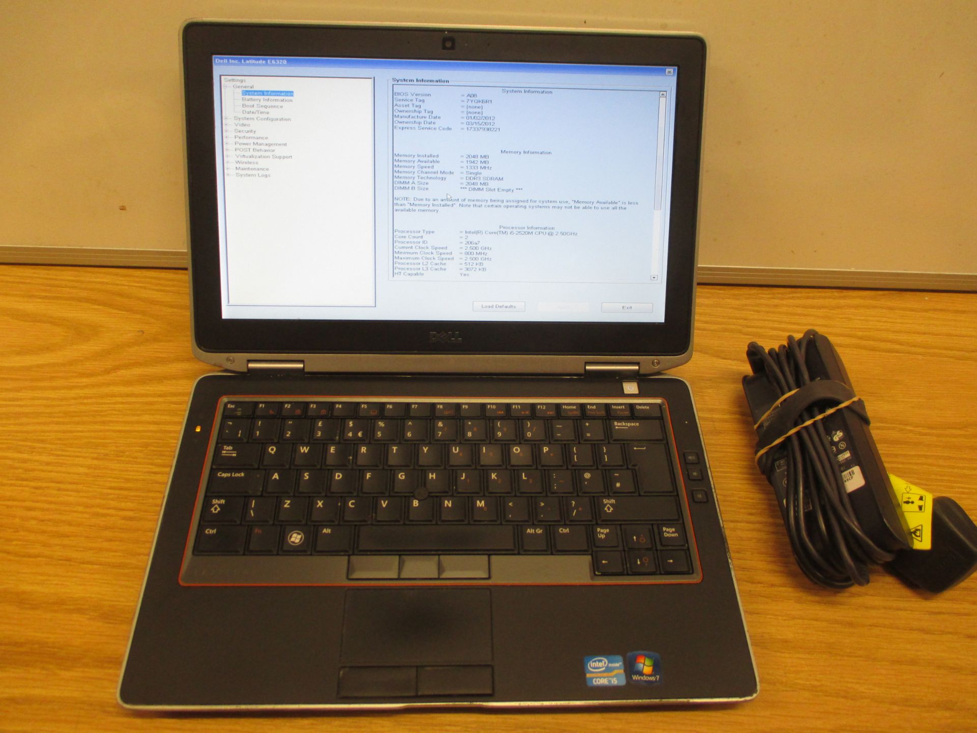 Dell Latitude E6320 Laptop, Core-i5/2.5Ghz, 2Gb Ram/250Gb HDD, DVDRW, with psu - Win 7 Ult COA