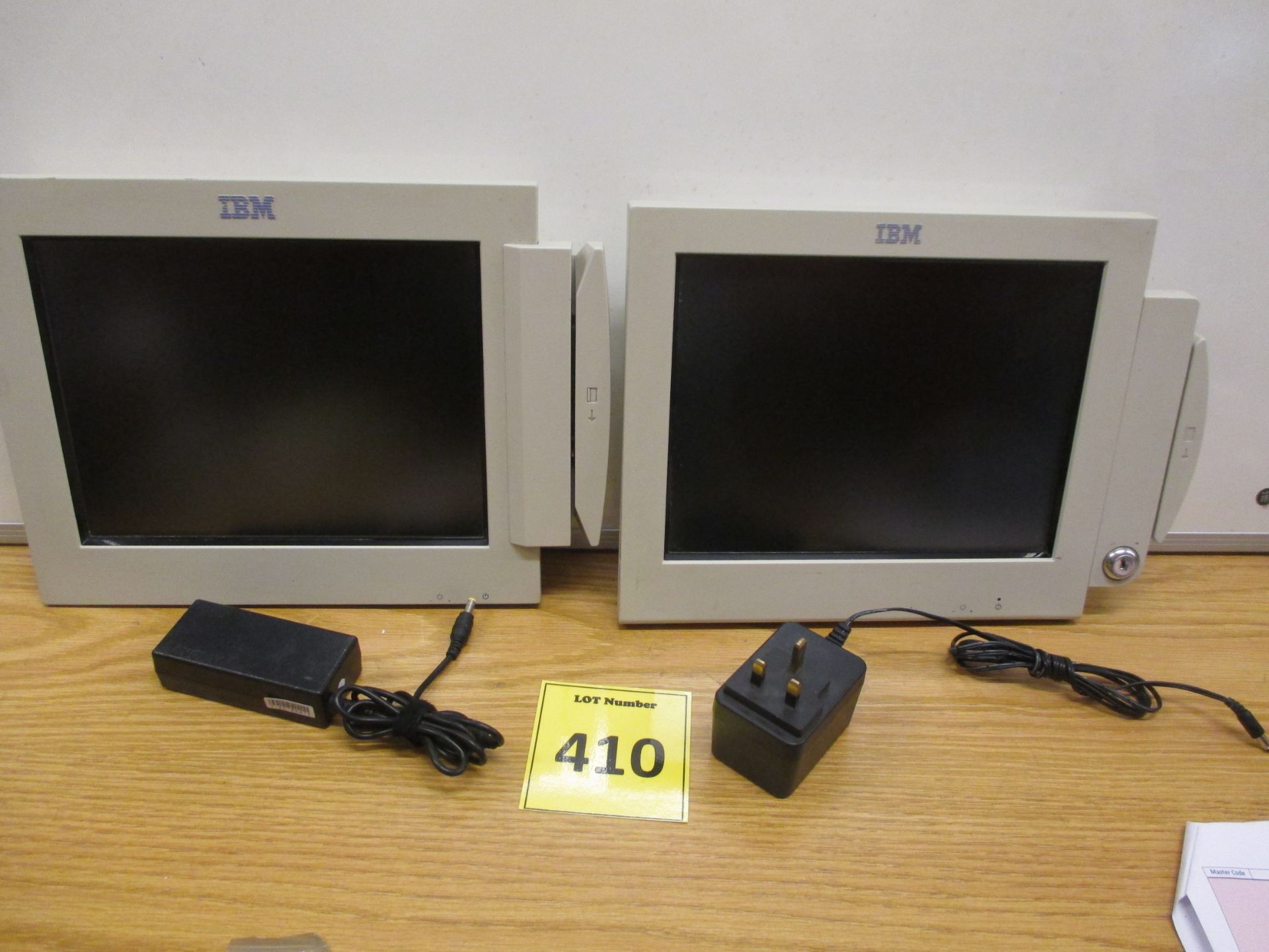 POINT OF SALE EQUIPMENT. 2 X IBM 12" TOUCH SCREENS TYPE 4820. WITH PSU'S