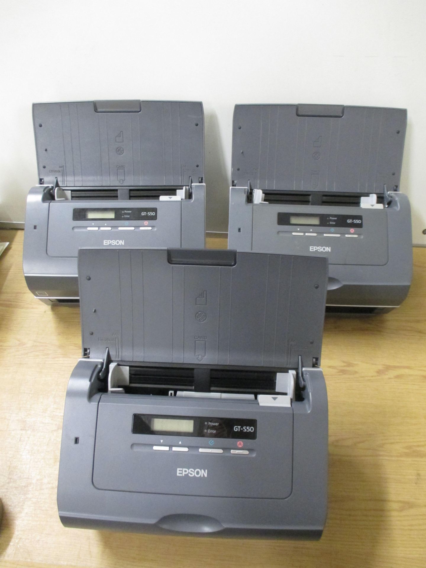 3 X EPSON GT-S50 DOCUMENT SCANNERS. ALL POWER UP BUT CAME IN WITHOUT PSU'S, SO ARE SOLD WITHOUT