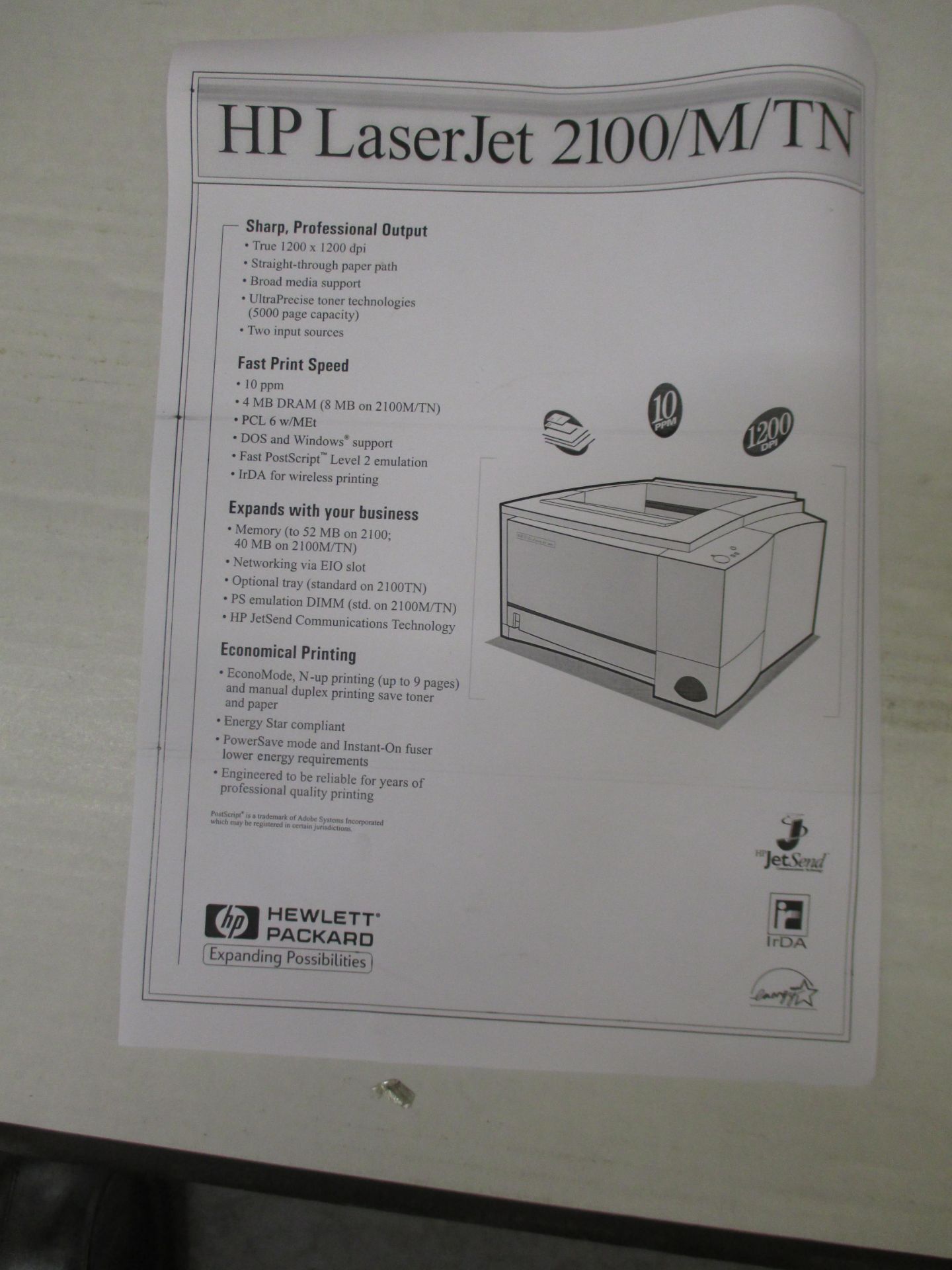 HP LJ 2100 Laser Printer with test print - Bild 2 aus 2