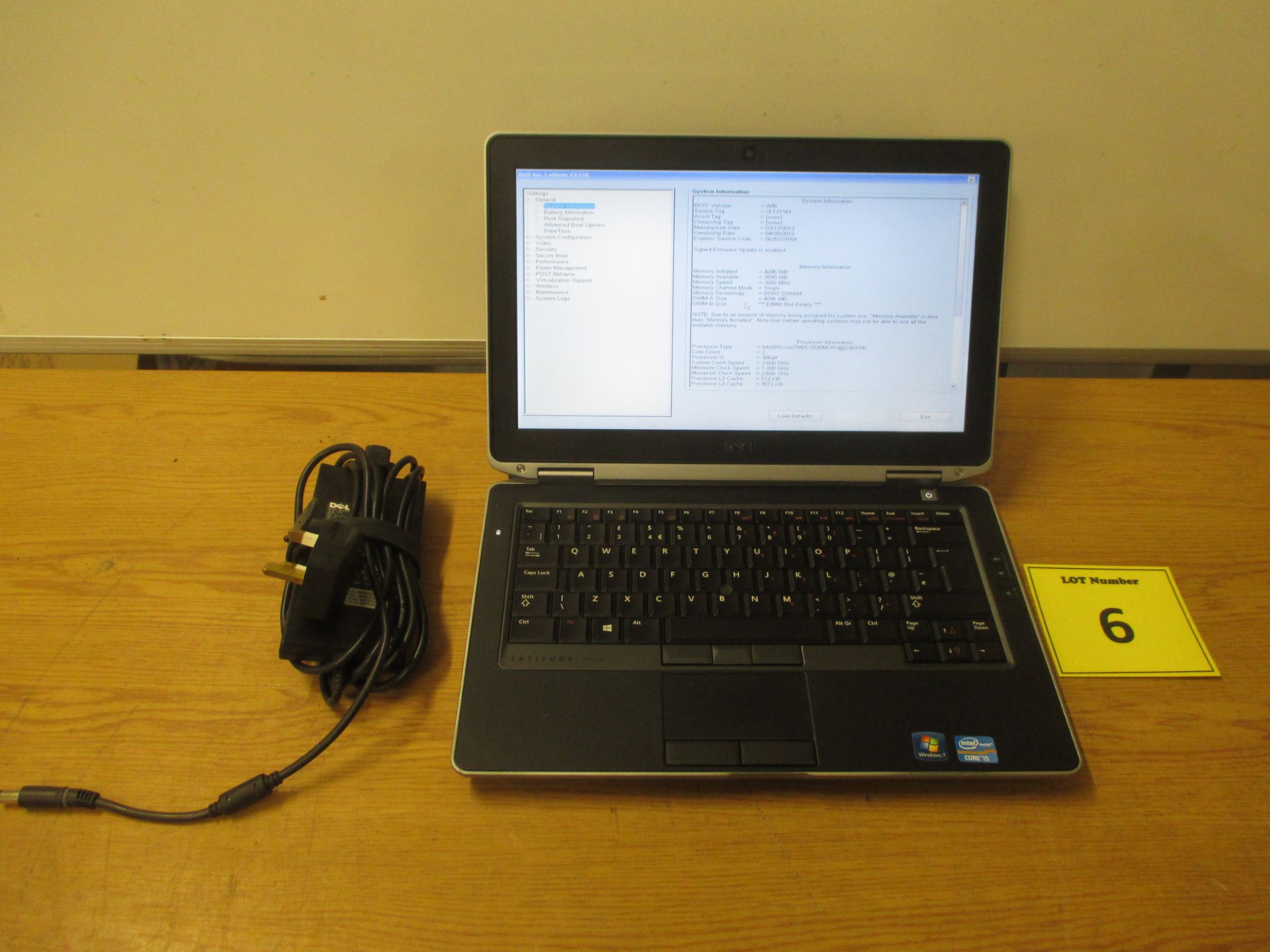 DELL LATITUDE E6330 CORE i5 LAPTOP. 2.6GHZ PROCESSOR, 4GB RAM, 320GB HDD, DVDROM, PSU & W7 ULT COA