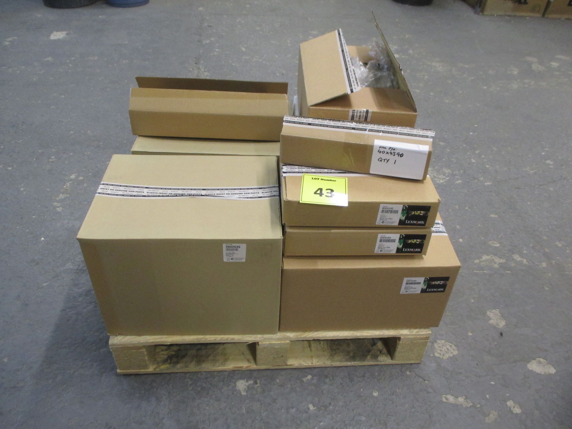 PALLET OF ASSORTED IBM/LEXMARK MAINTENANCE KITS/TONERS ETC