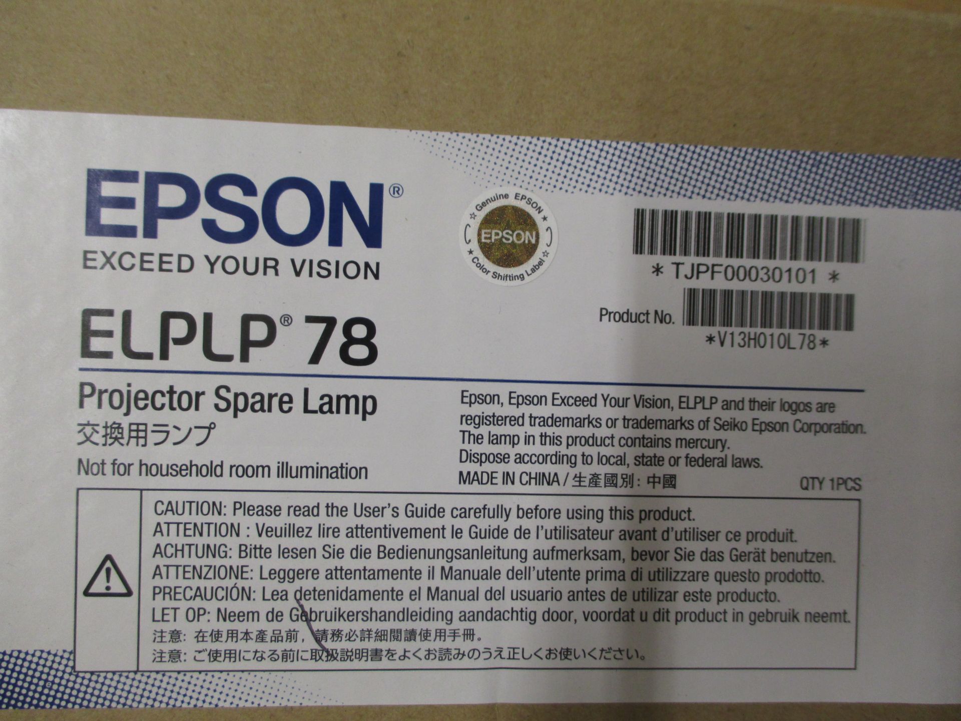 EPSON ELPLP 78 PROJECTOR LAMP. BOX OPEN. CONTENTS UNUSED