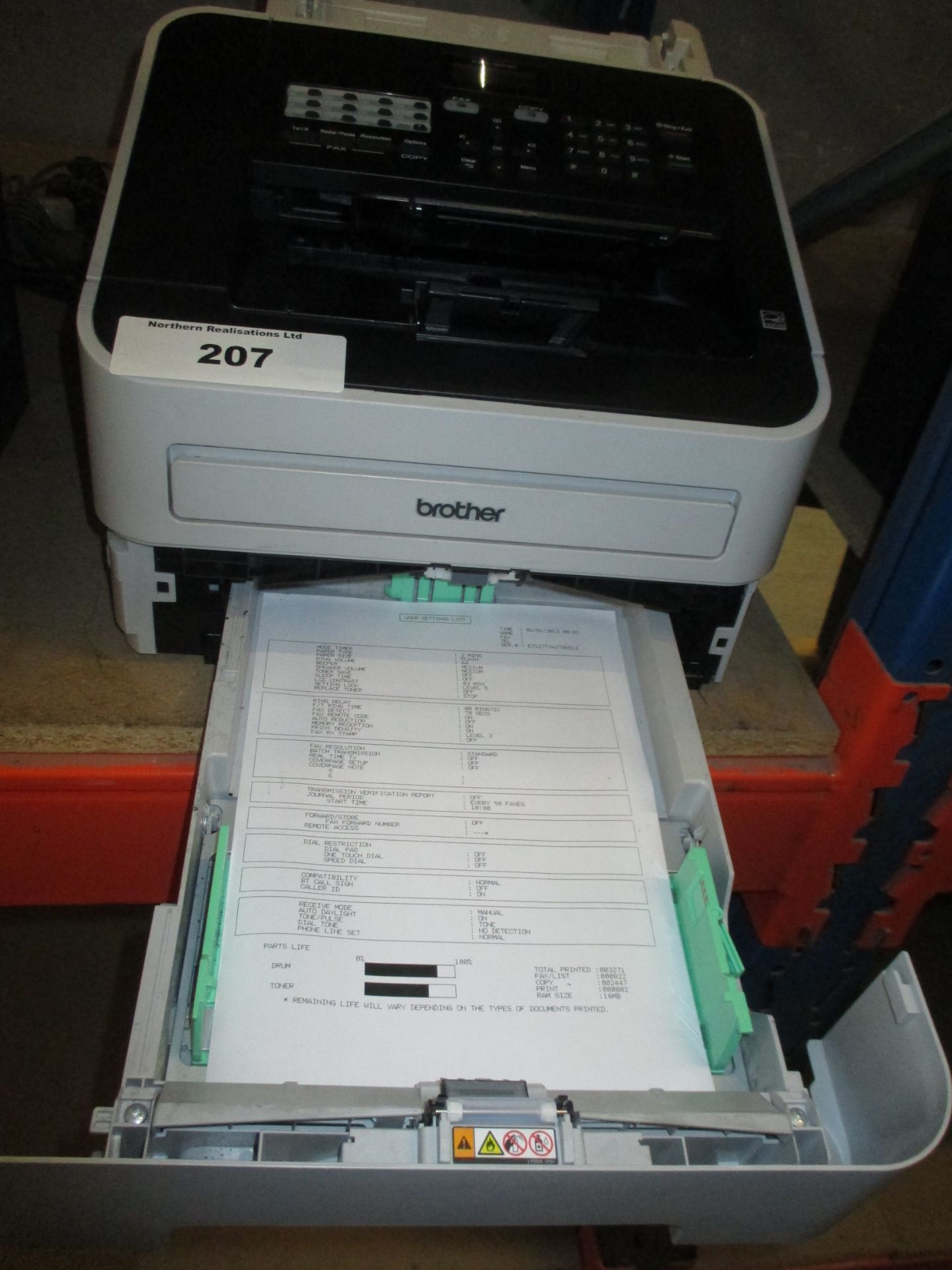 Brother FAX-2840 with test print. - Image 2 of 2