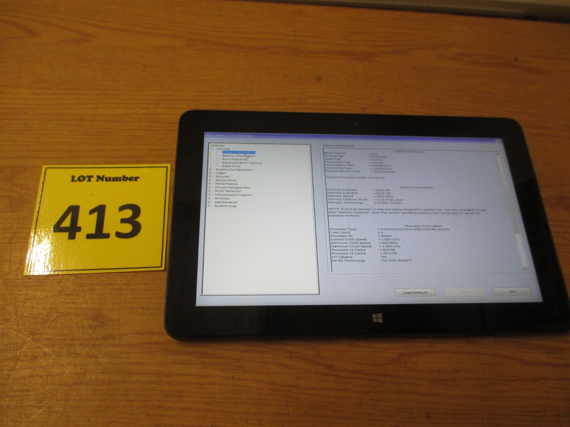 Dell Venue 11 Pro 7130 tablet, Core-i5/1.6Ghz, 8Gb Ram/No HDD, Win 8 Pro Sticker, Cosmetic