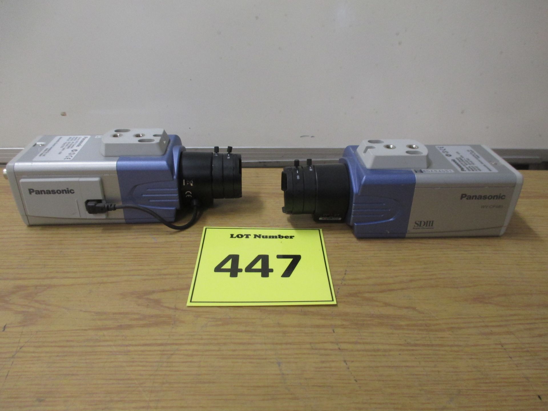 CCTV EQUIPMENT. 2 X PANASONIC SUPER DYNAMIC COLOUR CCTV CAMERAS MODEL WV-CP480/G COMPLETE WITH