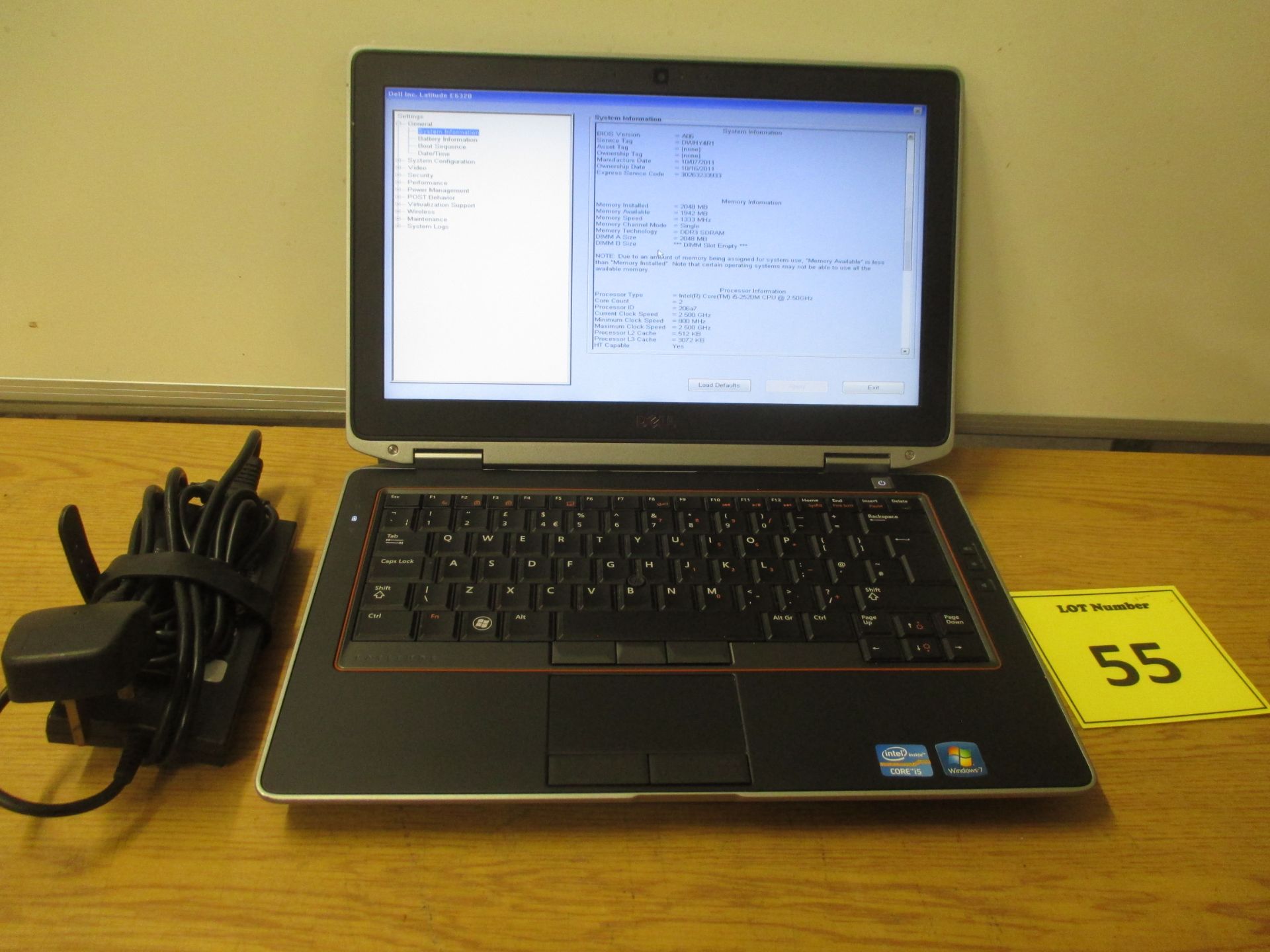 DELL LATITUDE E6320 CORE i5 LAPTOP. 2.5GHZ PROCESSOR, 2GB RAM, 250GB HDD, DVDRW, PSU & W7 ULT COA