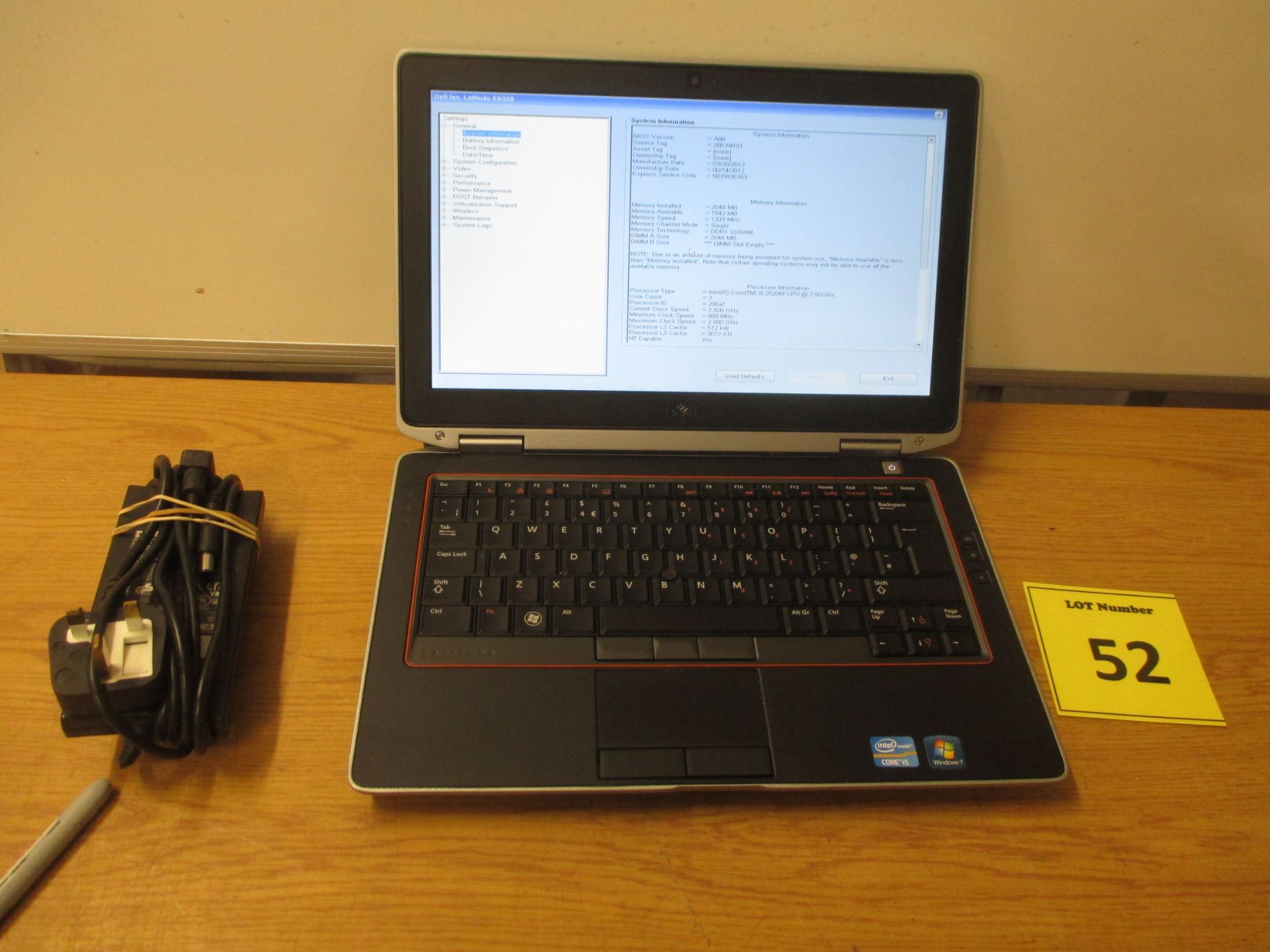 DELL LATITUDE E6320 CORE i5 LAPTOP. 2.5GHZ PROCESSOR, 2GB RAM, 250GB HDD, DVDRW, PSU & W7 ULT COA